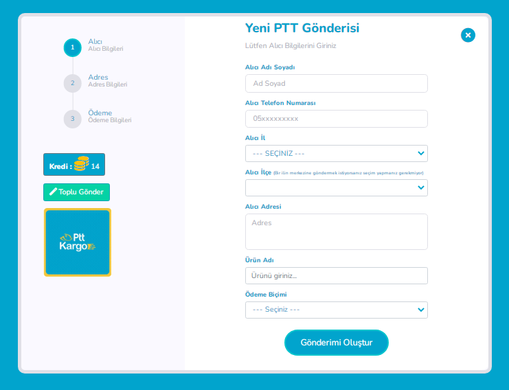 Ptt Gönderisi Oluşturma