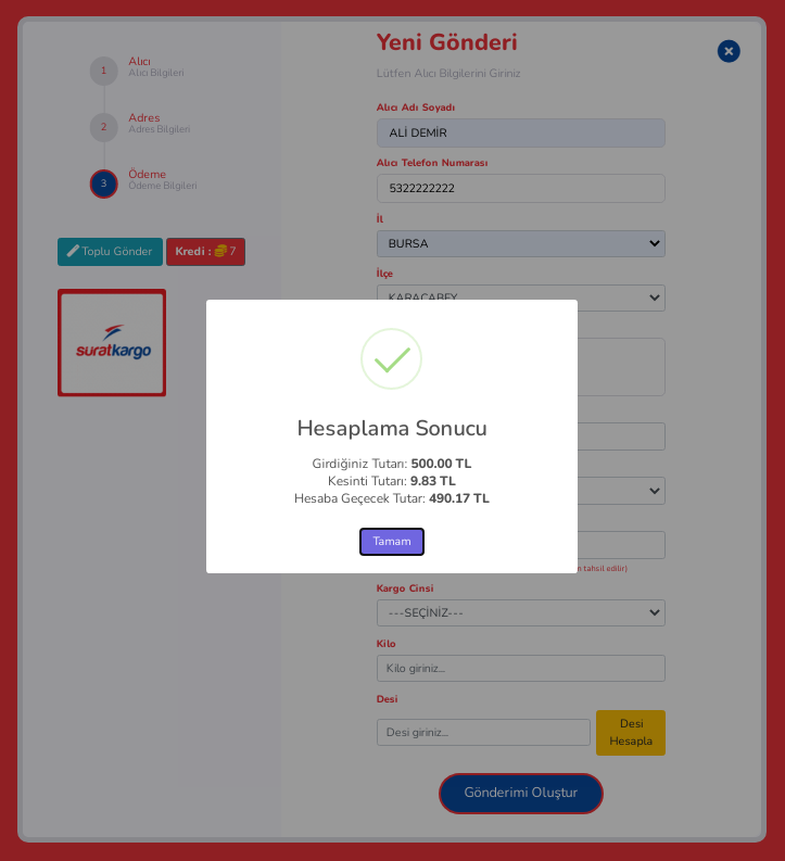 Sürat Kargo Gönderisi Oluşturma