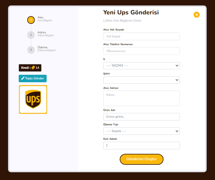 Ups Gönderisi Oluşturma